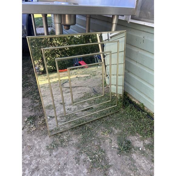 80s DECO GOLD MIRROR - 30"x30" Has water Damage On Back - Picture 2 of 7